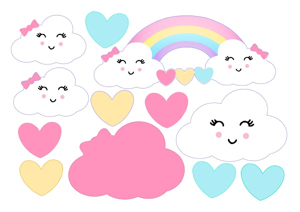 Cake Topper Nubes Mágicas y Arcoíris Pastel (PDF + JPG)