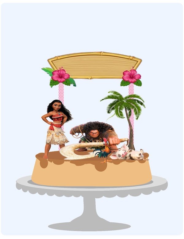 Cake Topper Moana Aventura en Pastel Tropical Hawaiano